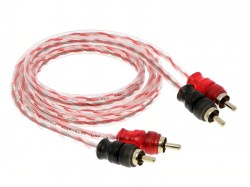 1m 2-Kanal Cinch RCA Kabel  transparent rot kurze Stecker