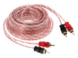 5m 2-Kanal Cinch RCA Kabel  transparent rot kurze Stecker